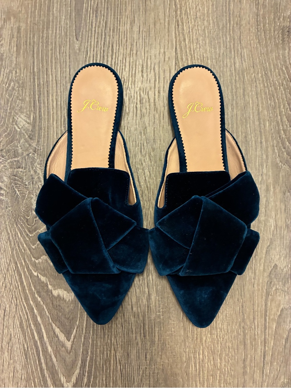 J.Crew Blue Velvet Bow Pointed-Toe Mules Slides Shoes Women’s 6.5